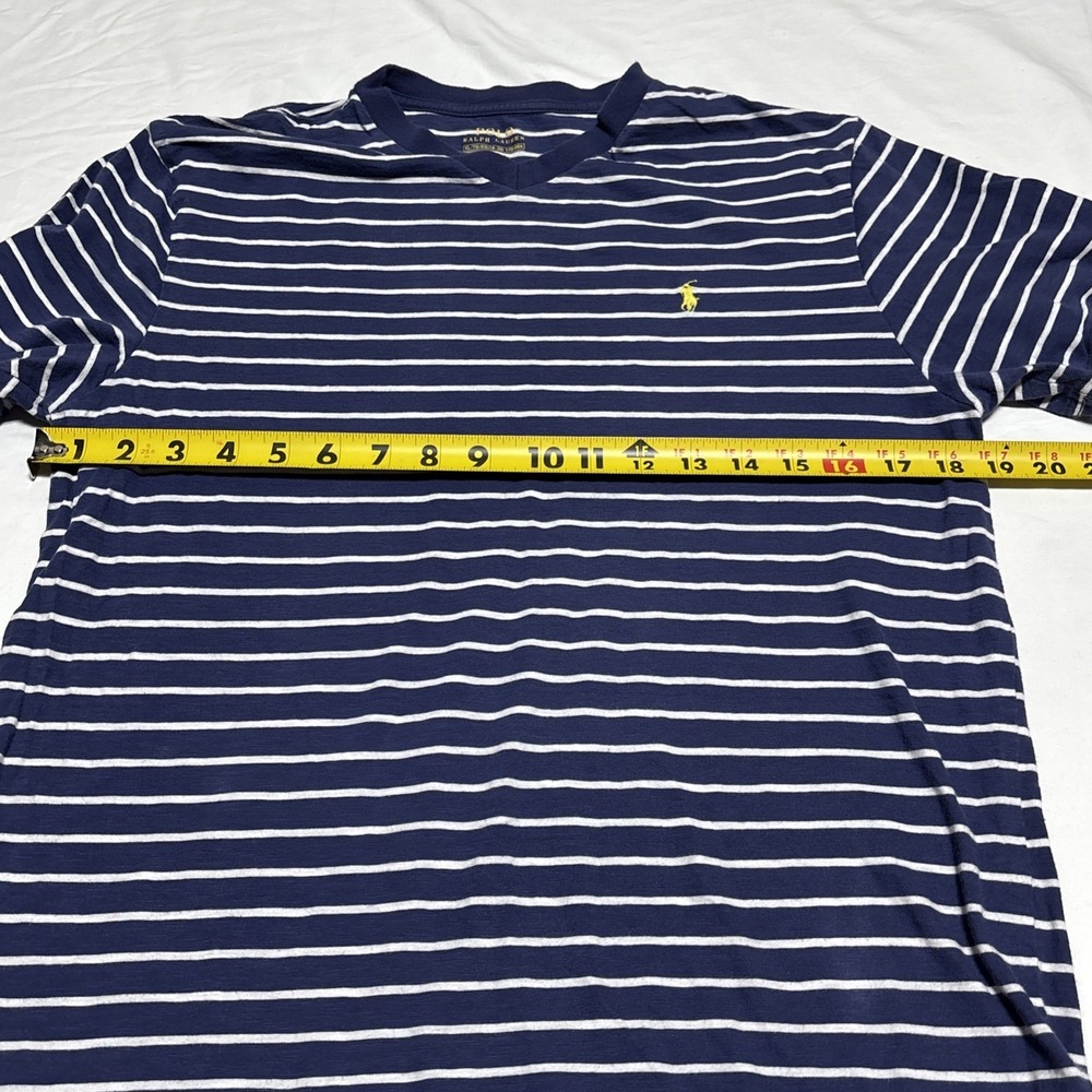 Kids Polo Ralph Lauren Shirt XL Blue/White Striped V Neck Short Sleeve Shirt - Picture 6 of 8